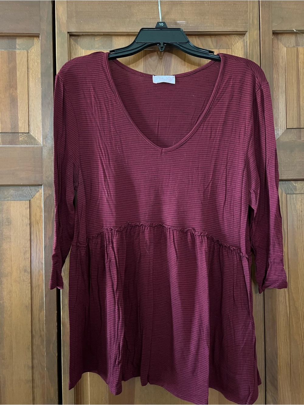 Pink Lily Ribbed Burgundy Top